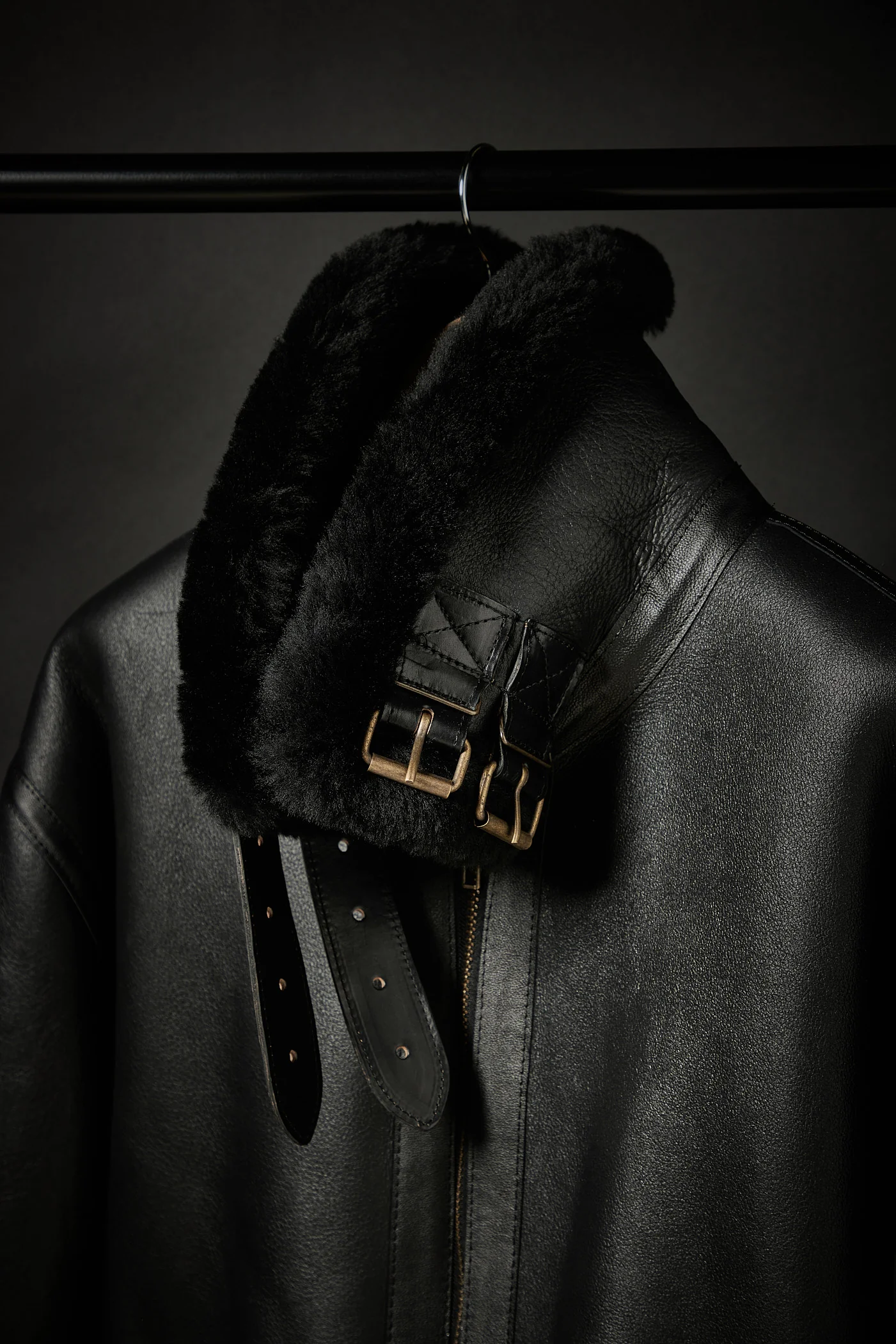 Rose Anvil X GORAL Shearling Aviator Jacket Horween Chromexcel Leather Black PRE ORDER - Image 4