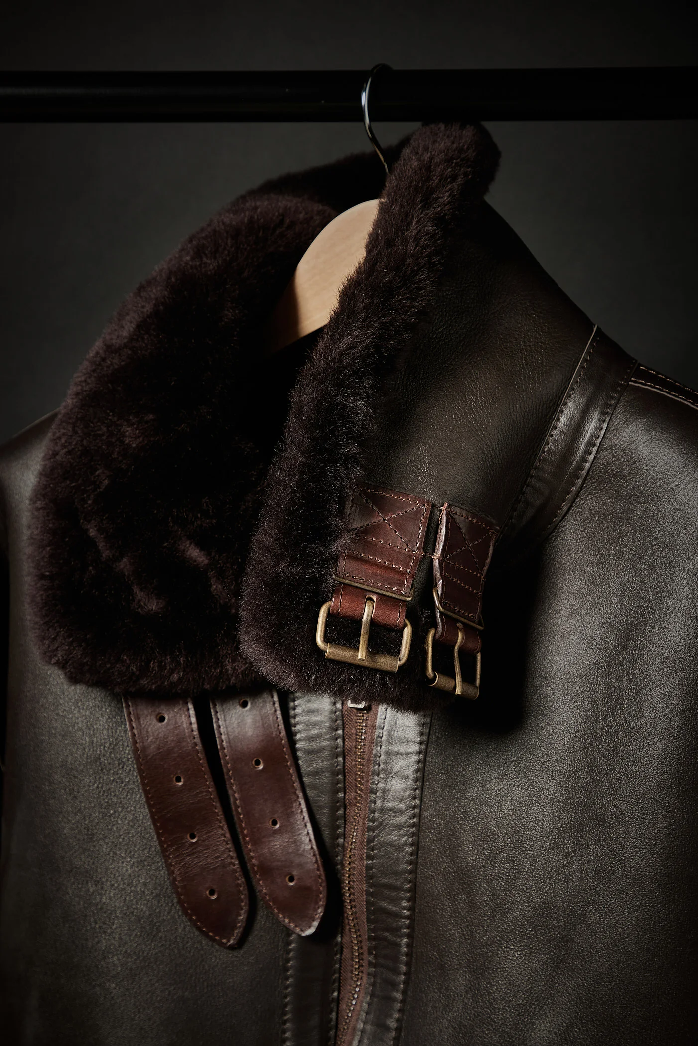 Rose Anvil X GORAL Shearling Aviator Jacket Horween Chromexcel Leather Dark Brown PRE ORDER - Image 3