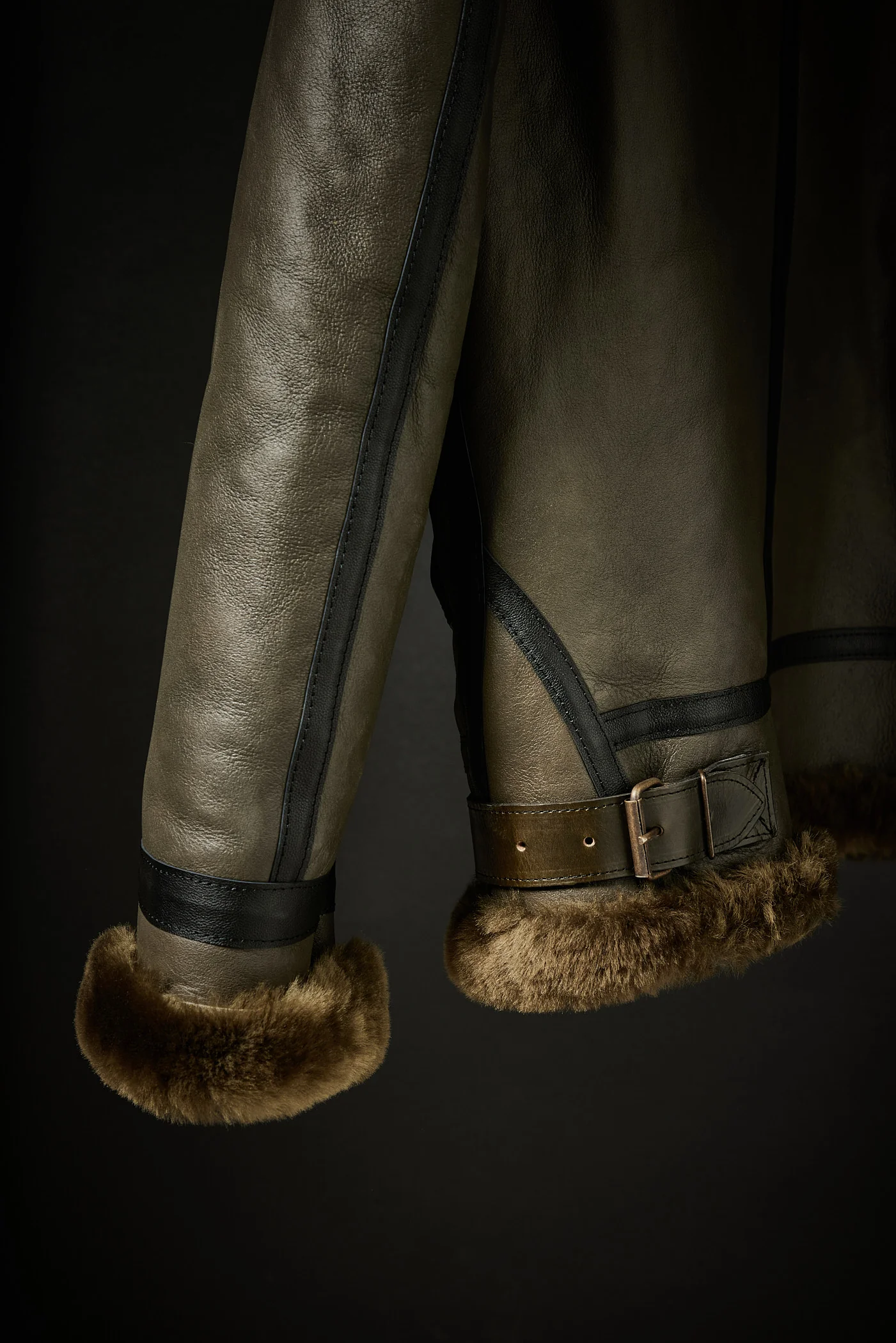 Rose Anvil X GORAL Shearling Aviator Jacket Horween Chromexcel Leather Green - Image 4