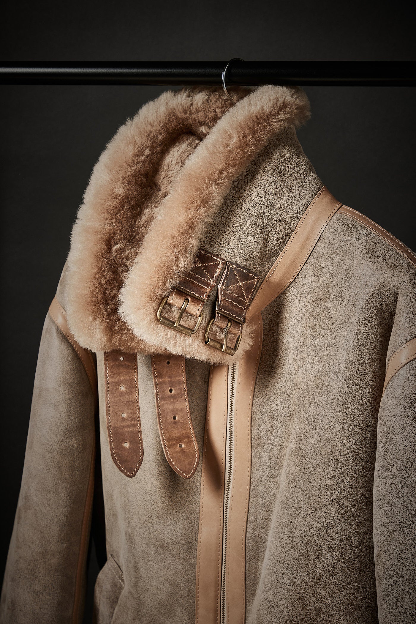 Rose Anvil X GORAL Shearling Aviator Jacket Horween Chromexcel Leather Natural - Image 3