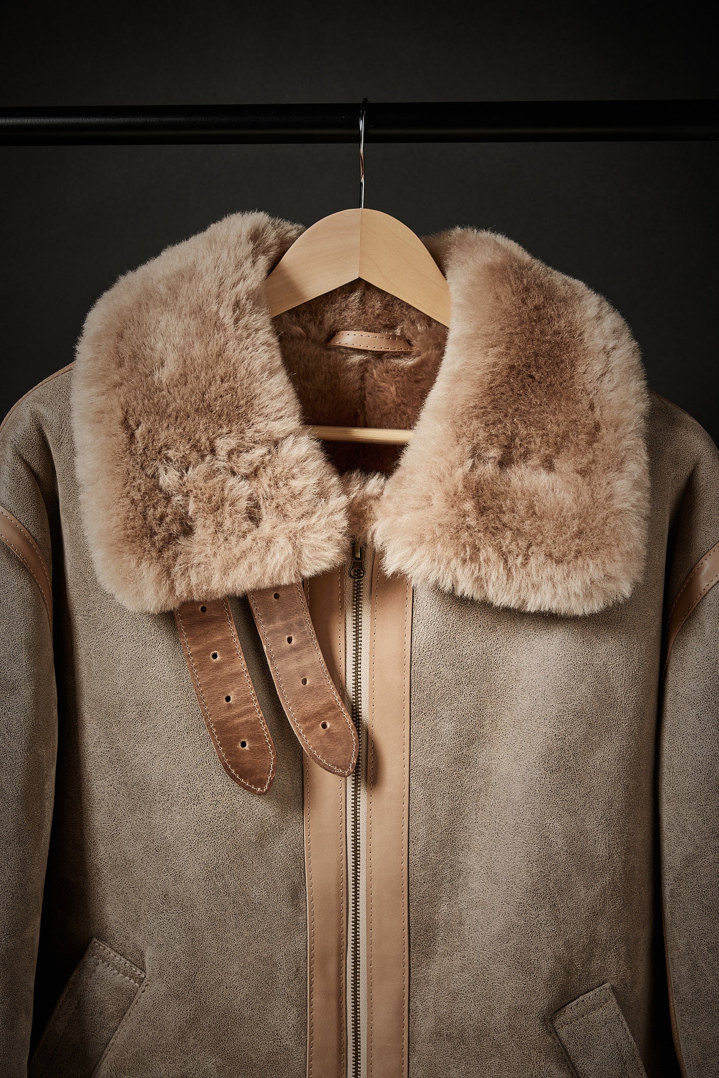 Rose Anvil X GORAL Shearling Aviator Jacket Horween Chromexcel Leather Natural - Image 4