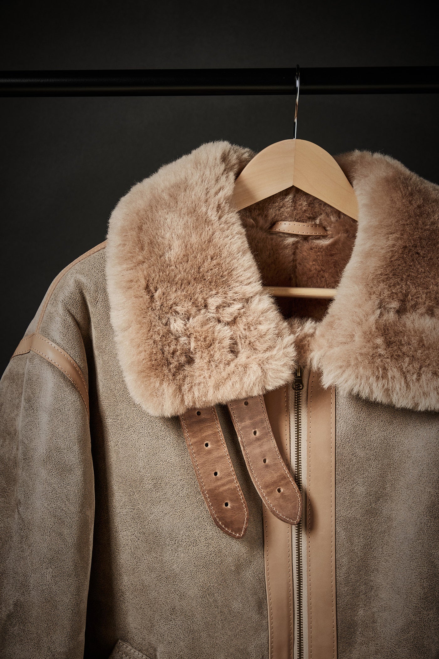 Rose Anvil X GORAL Shearling Aviator Jacket Horween Chromexcel Leather Natural - Image 5