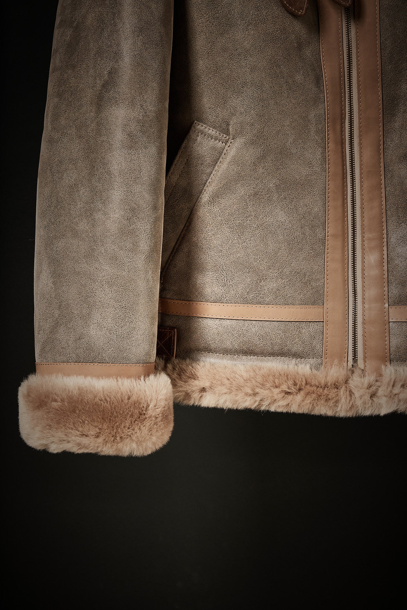 Rose Anvil X GORAL Shearling Aviator Jacket Horween Chromexcel Leather Natural - Image 6